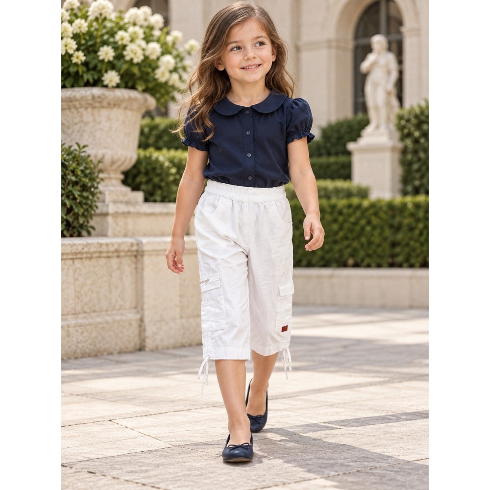 Le Fromage et Lorange Kids White Cargo Capri Pants Size 5 NWT